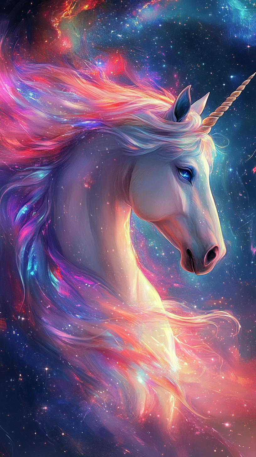 Ethereal unicorn glowing with stardust and cosmic light