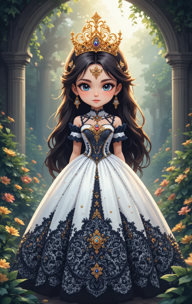 Pixel art portrait of a regal princess in a garden