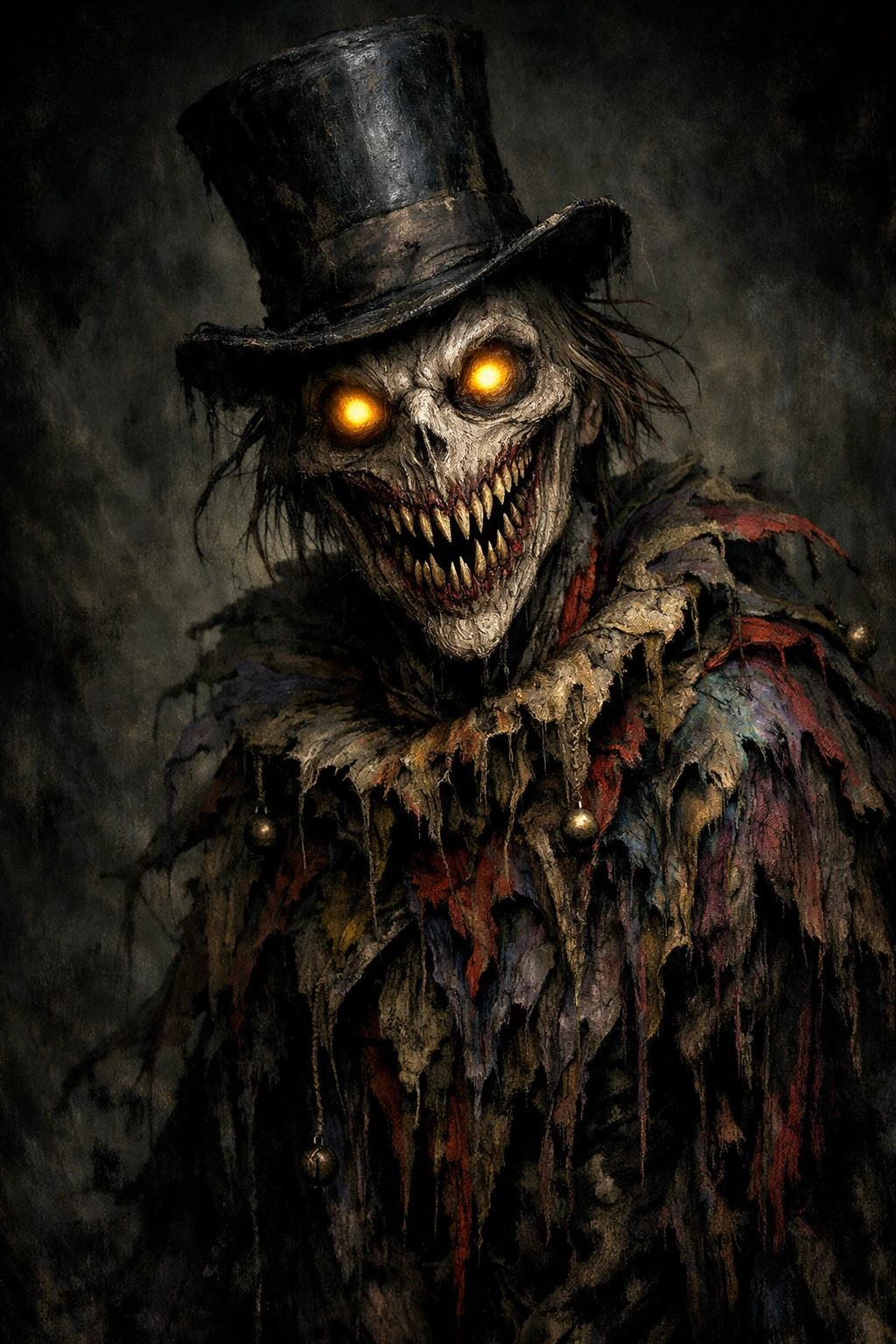 Grotesque monster king with glowing eyes and ragged clothes