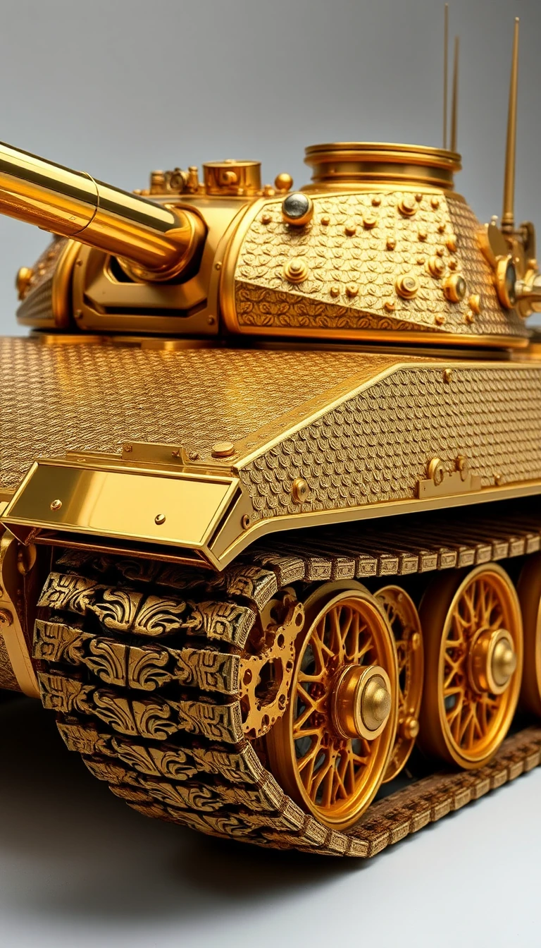 Steampunk M1 Abrams Tank With Ornate Golden Armor Details