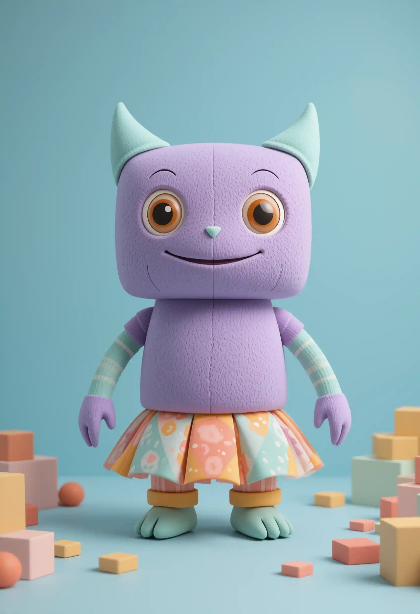 Geometric Plush Monster Character On Soft Blue Background