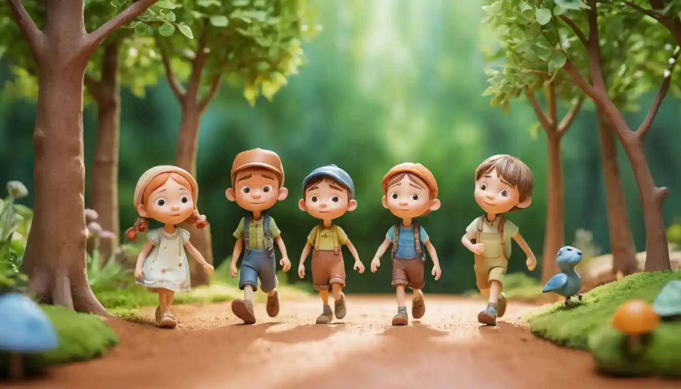 Fröhliche Kinder spielen draußen in einer Aquarell-Spielplatzszene