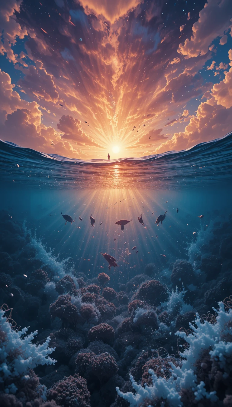 Surreal view between sky and underwater sea distance