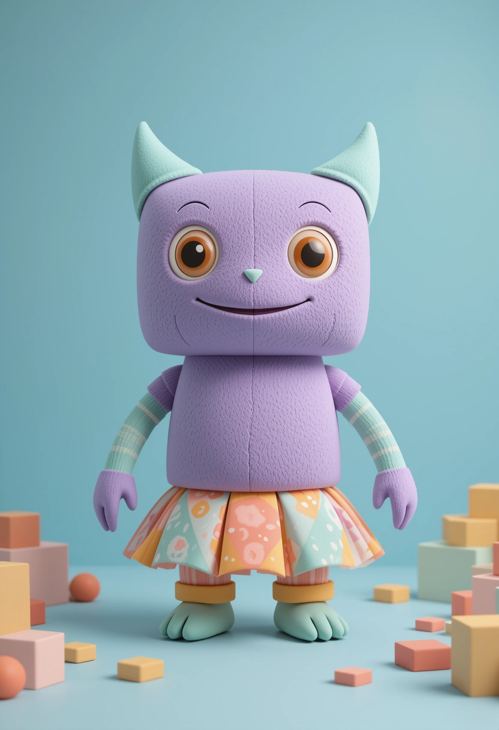 Geometric Plush Monster Character On Soft Blue Background