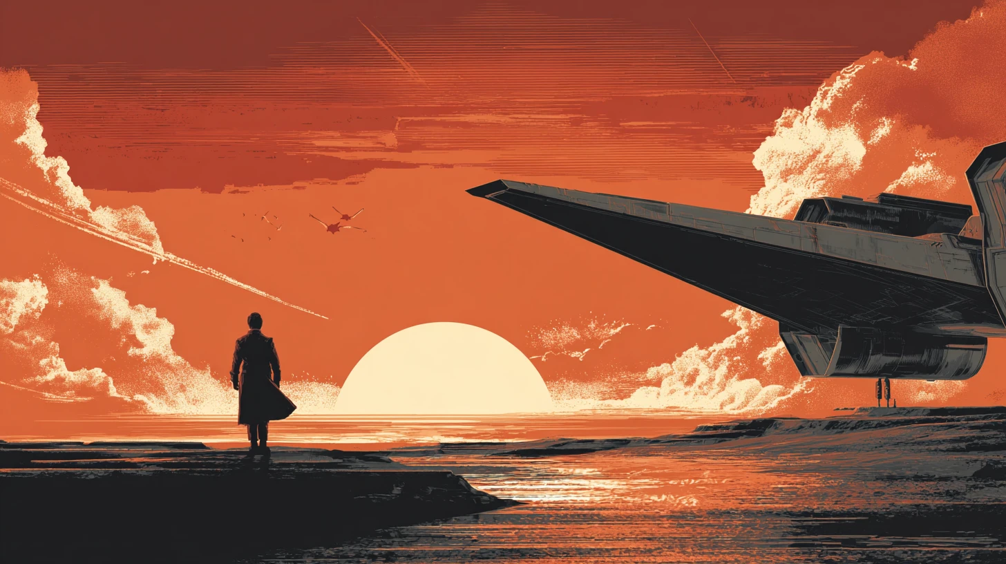 Middle aged man in futuristic spaceship cinematic scene
