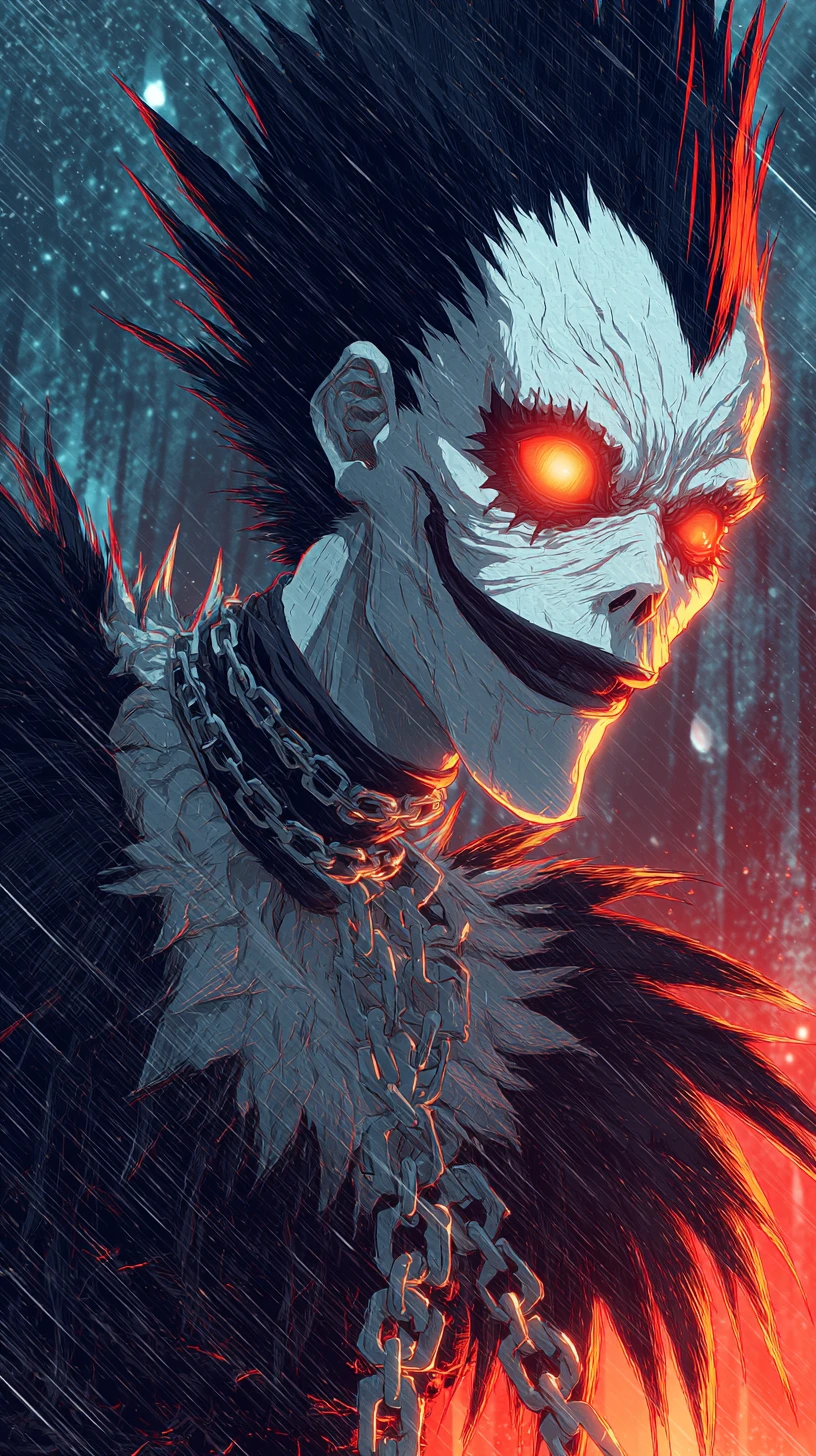 Menacing demon with chains in dramatic anime style lighting