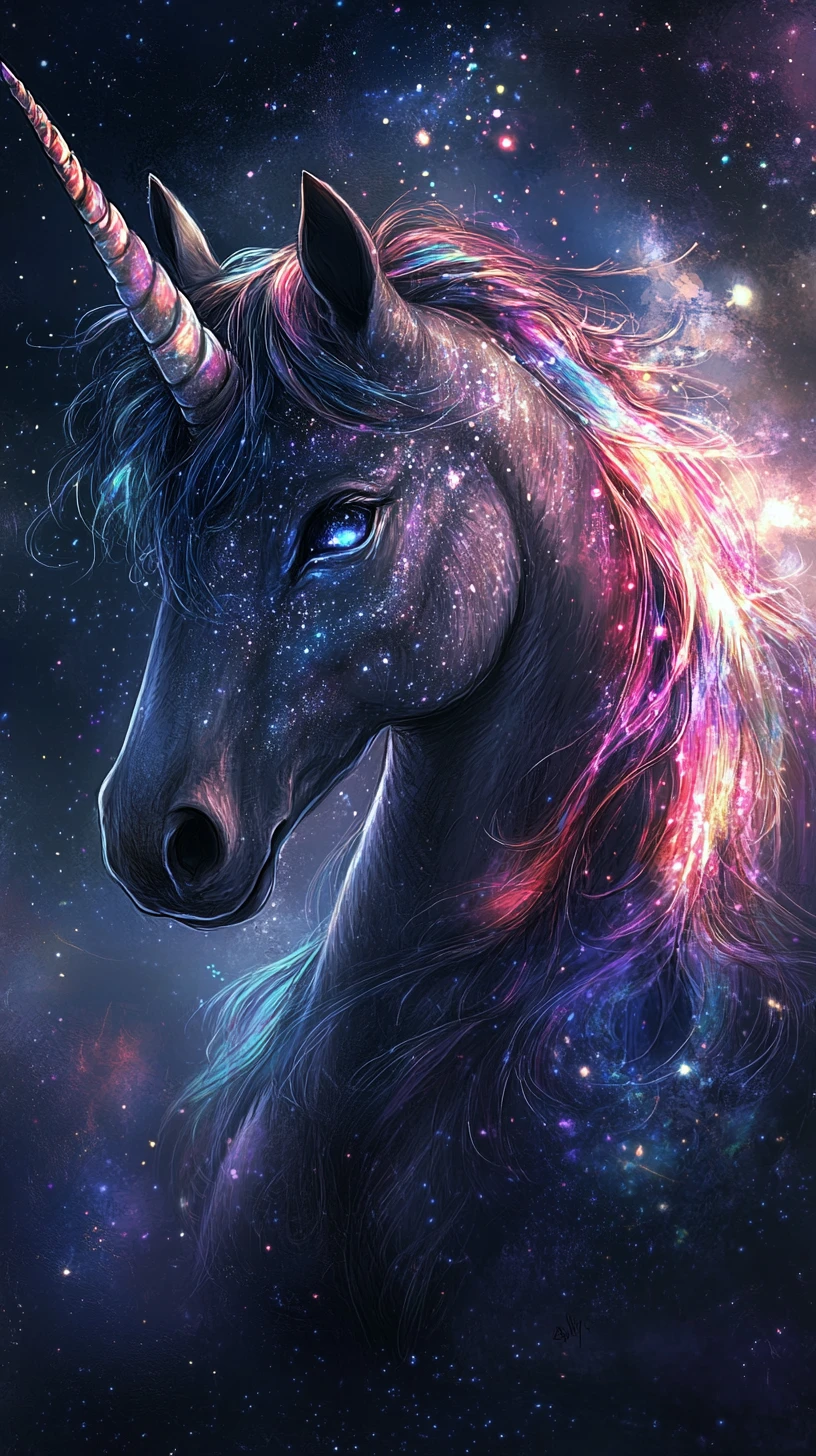 Ethereal unicorn glowing with stardust and cosmic light