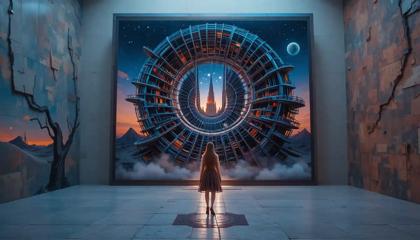 Futuristic Spiral Building Rising From Desert At Sunset