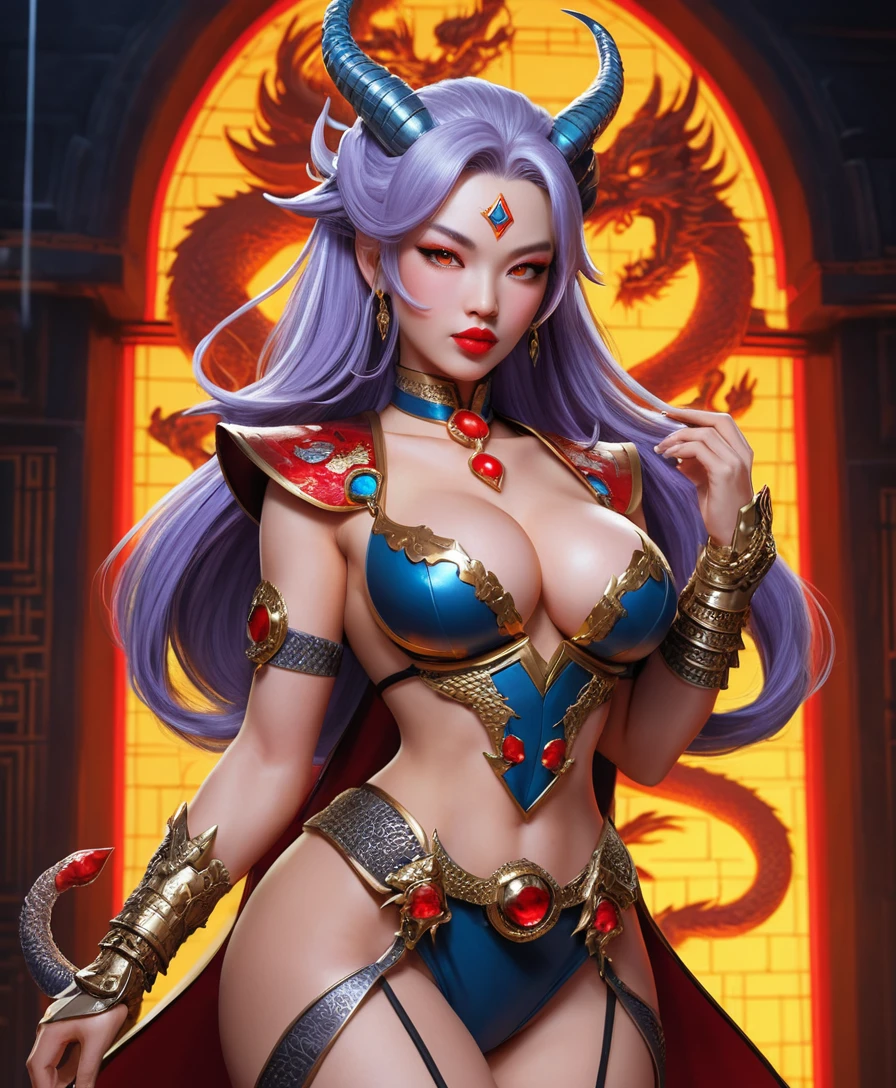 Sexy fantasy dragon warrior woman in pixel art style