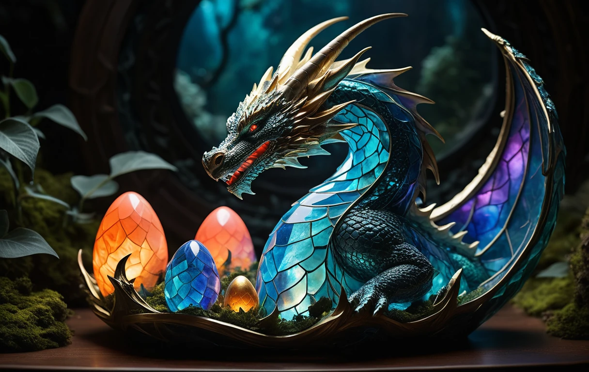 Cosmic crystal dragon god guarding a ring of worlds