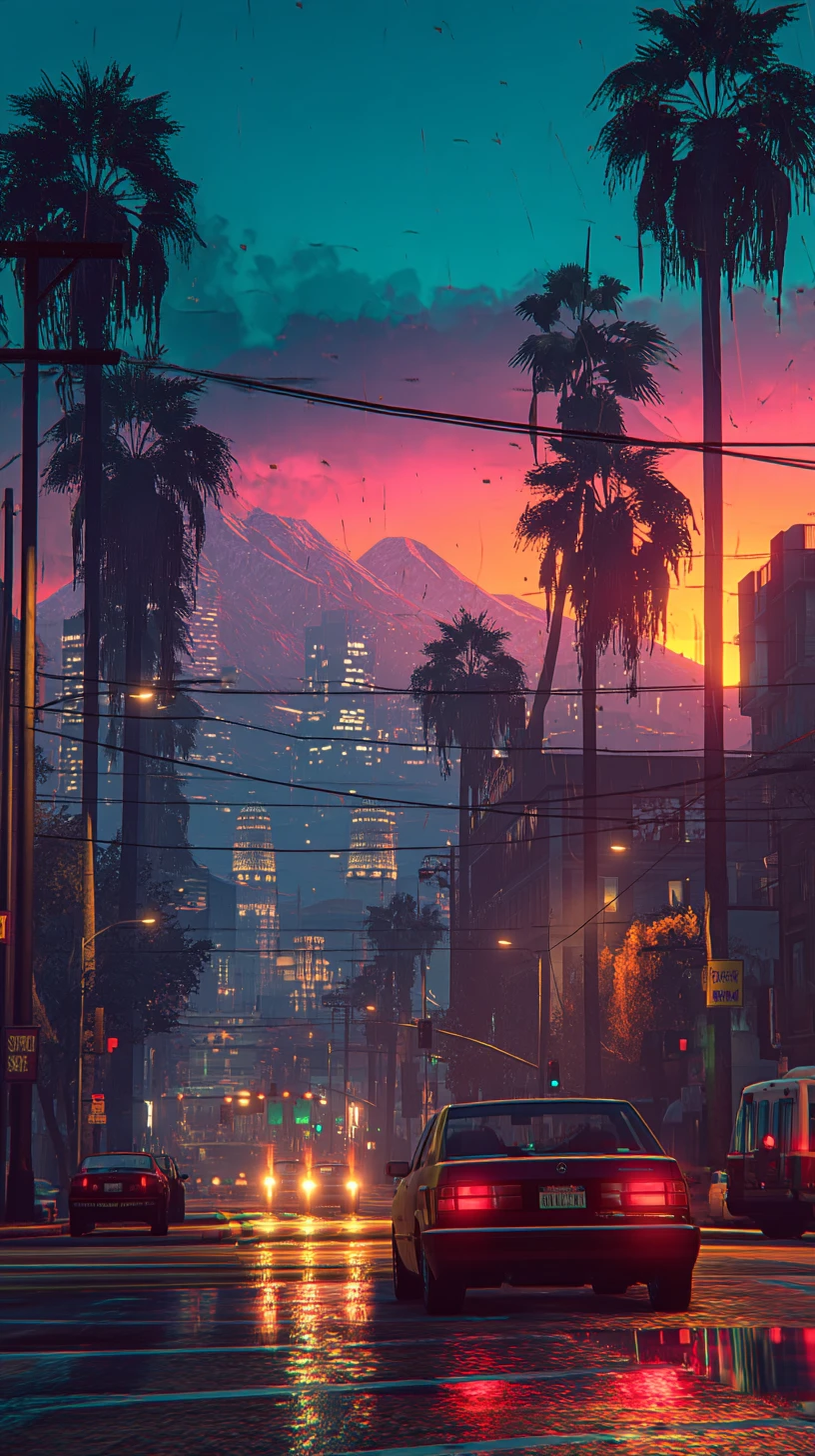 Tensa escena callejera al estilo GTA en una ciudad ficticia