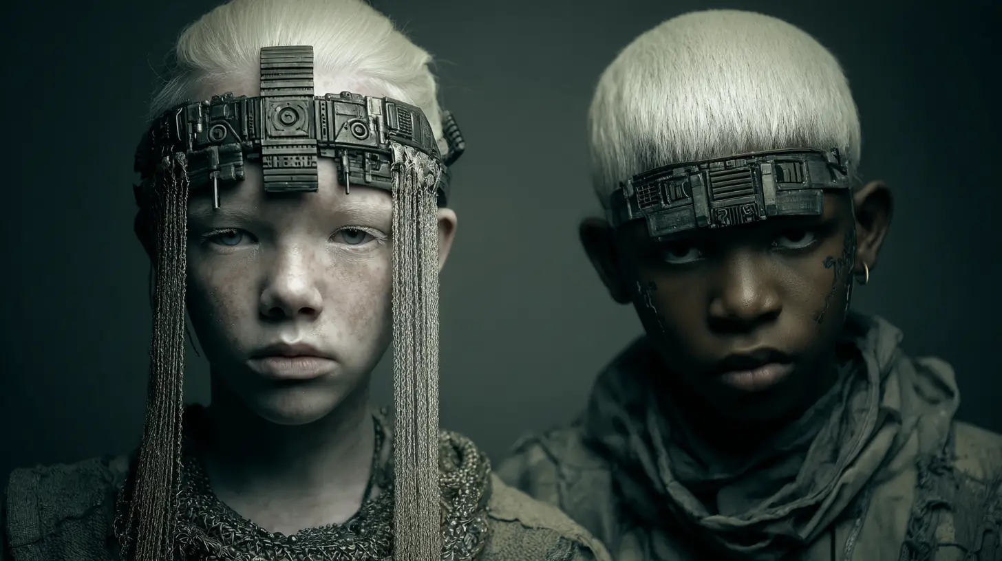 African albino girl portrait in a futuristic space setting