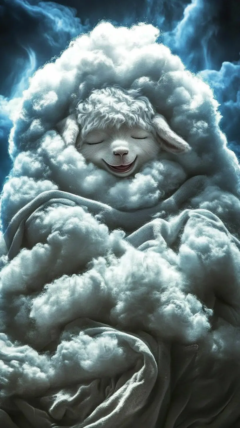 Soft Cloud Creature With Gentle Sleepy Smile