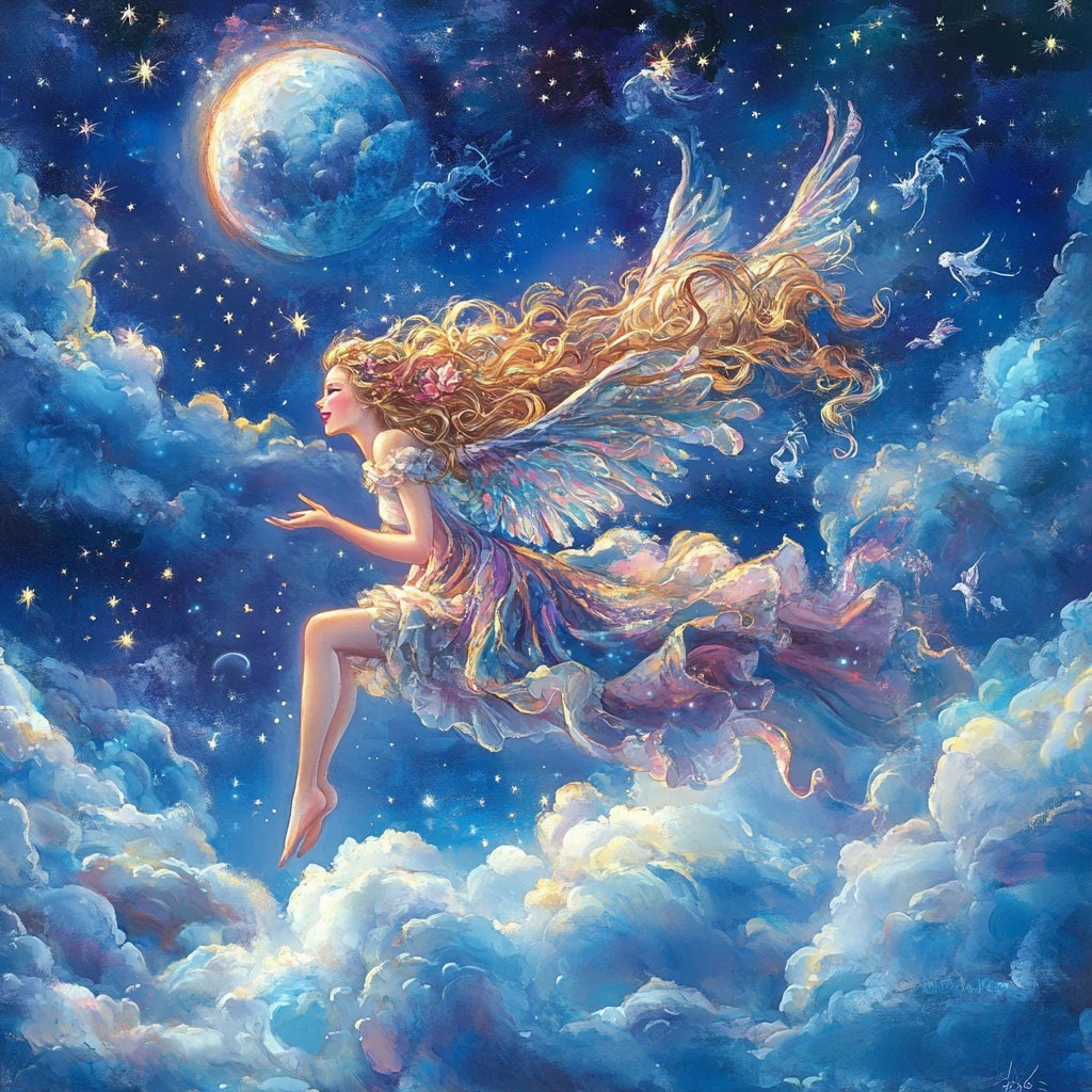 Mujer de cabello dorado jugando con estrellas de noche