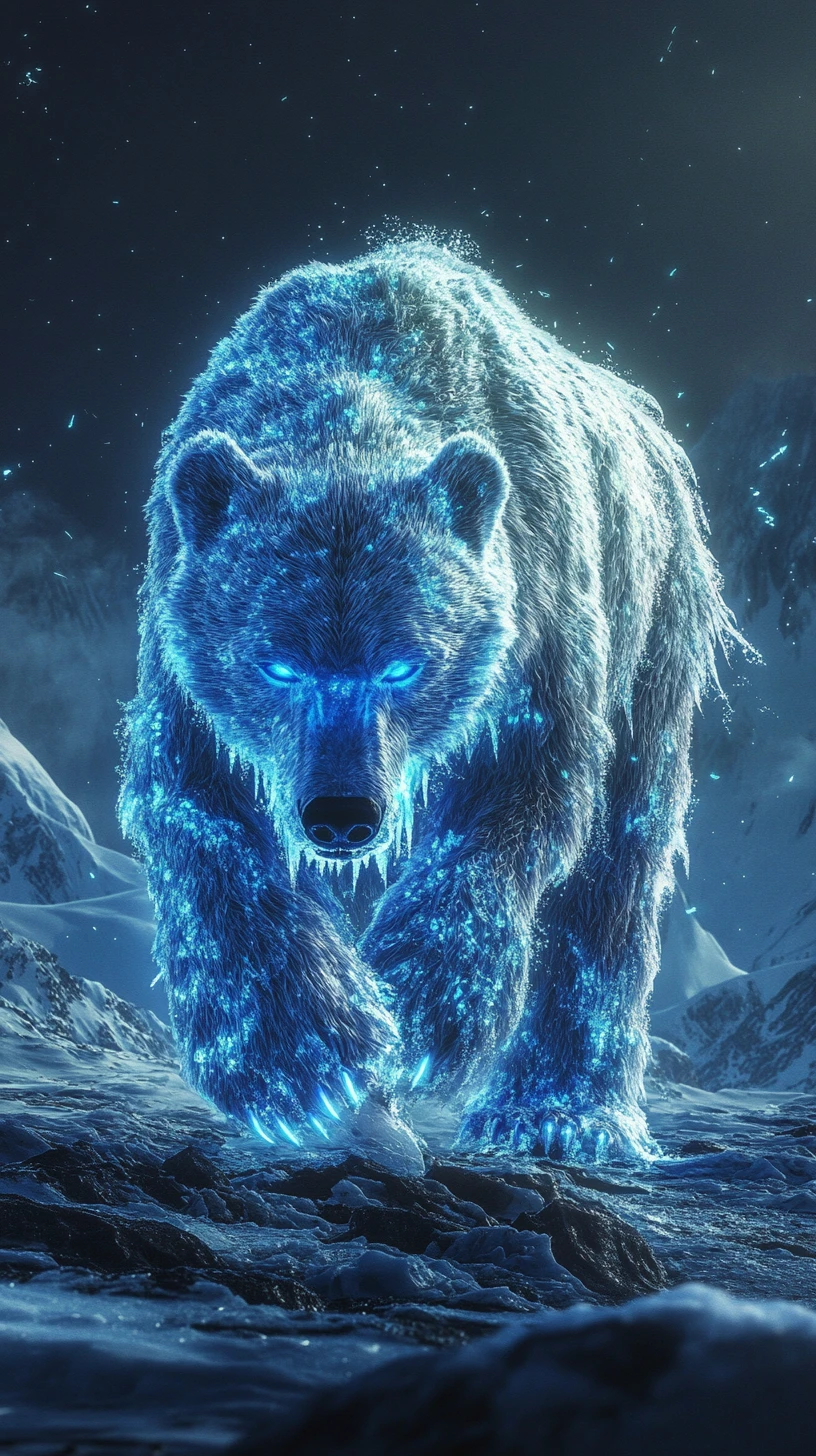 Glowing Ice Polar Bear In A Dark Arctic Landscape