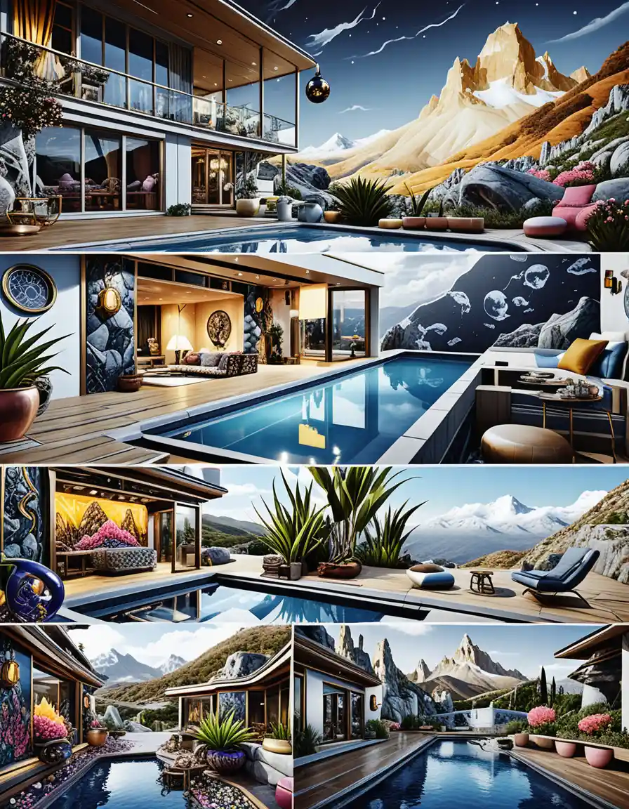 Luxuriöses Höhlenhaus in einer üppigen Fantasy-Berglandschaft