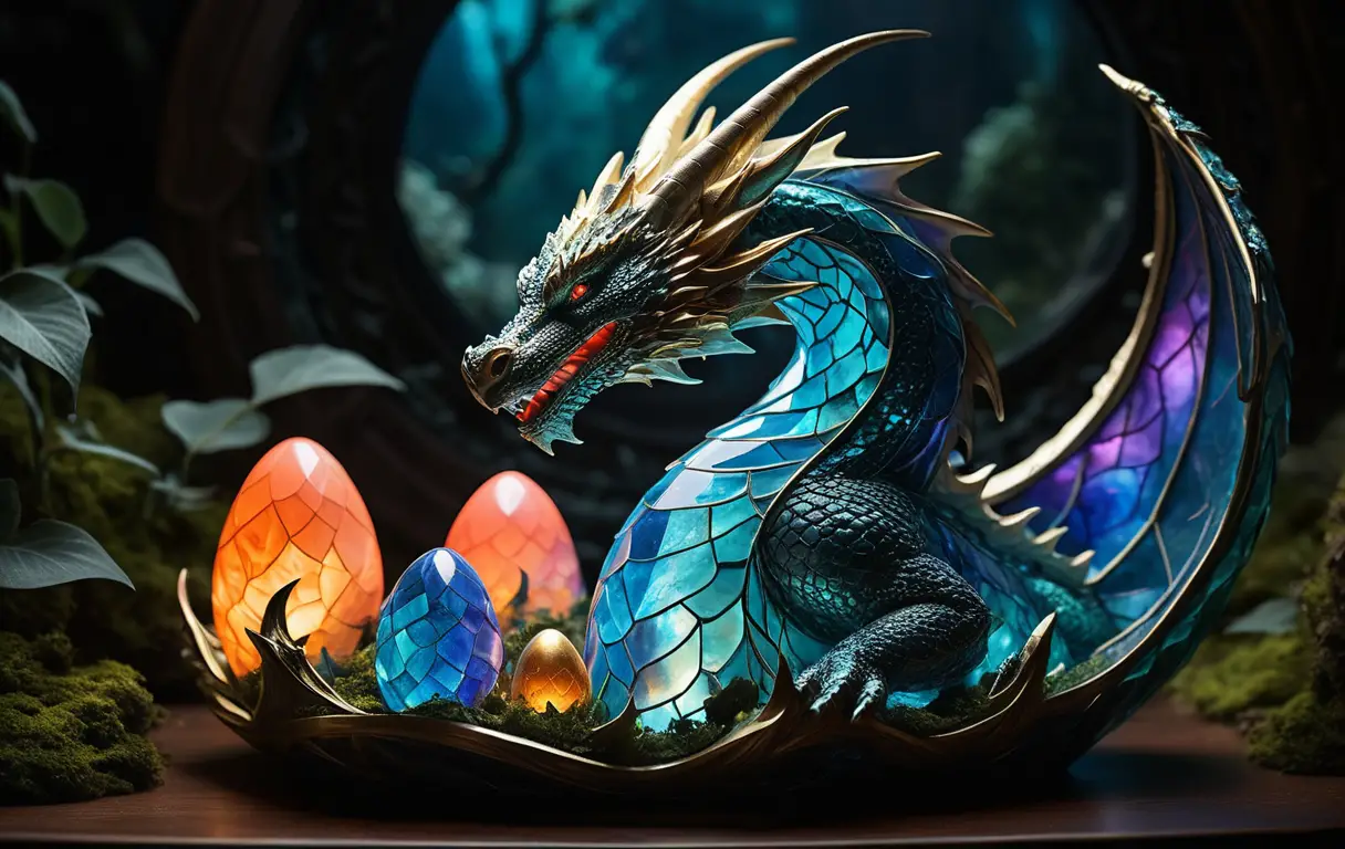 Dieu-dragon cosmique de cristal gardien d’un anneau de mondes