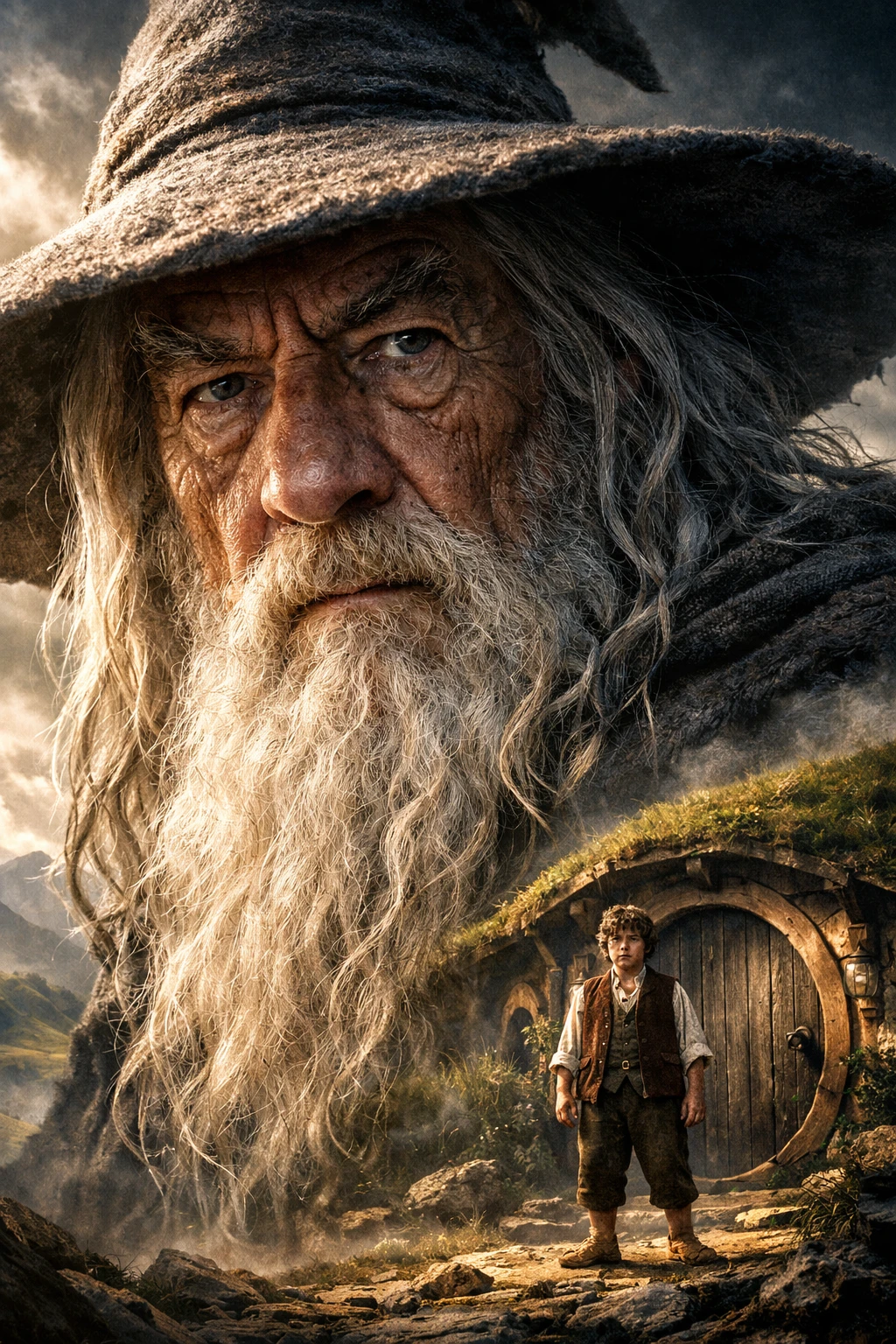 Close up portrait of an old wizard with white beard