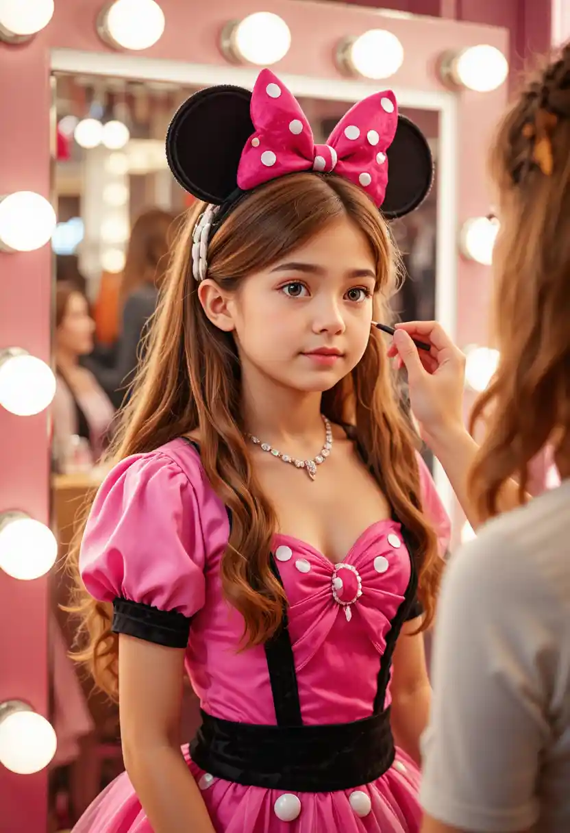 Young boy in Minnie dress in boutique dressing room