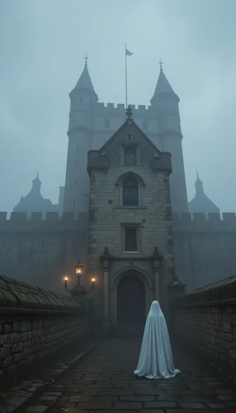 Foggy night view of the haunted Tower of London