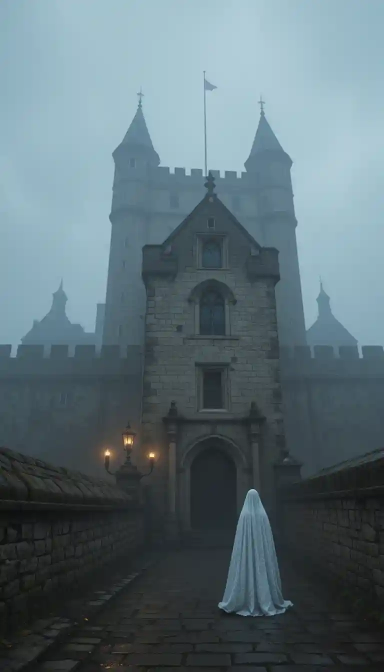 Foggy night view of the haunted Tower of London