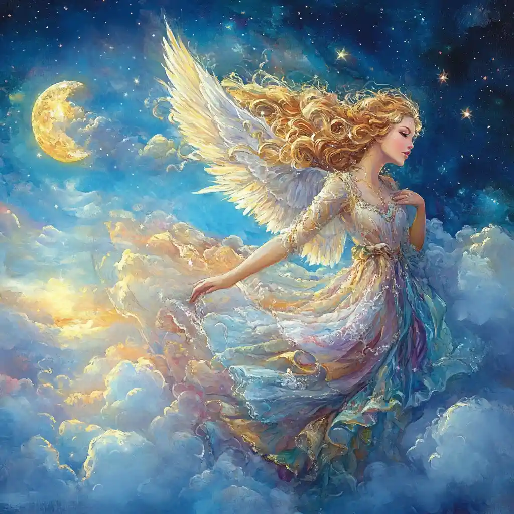 Menina alegre de cabelos dourados brincando com estrelas à noite