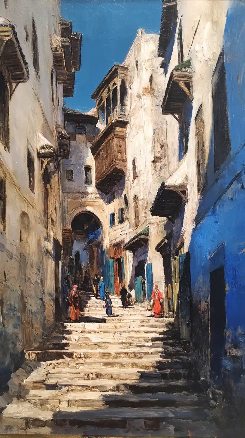 Dramática vista en contrapicado de un callejón de la casbah argelina