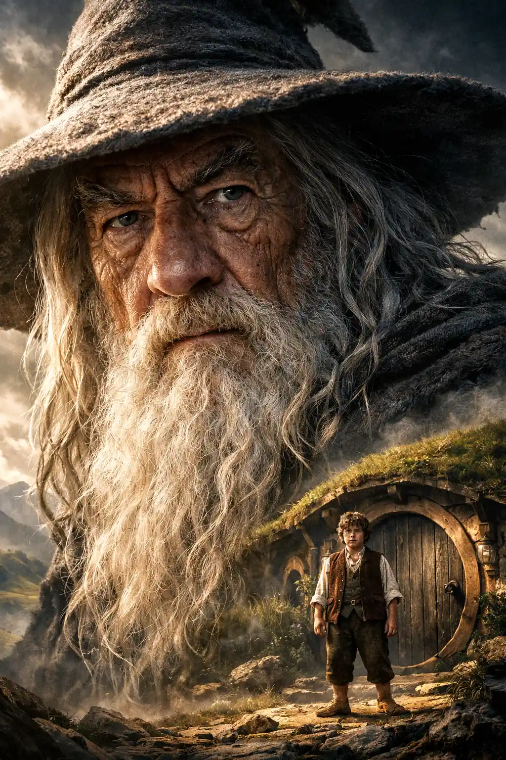Close up portrait of an old wizard with white beard
