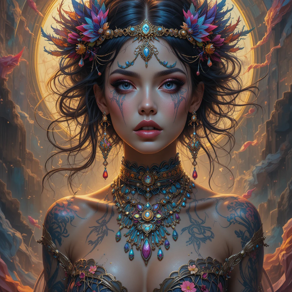Free spirited woman with vibrant jewelry and tattoos