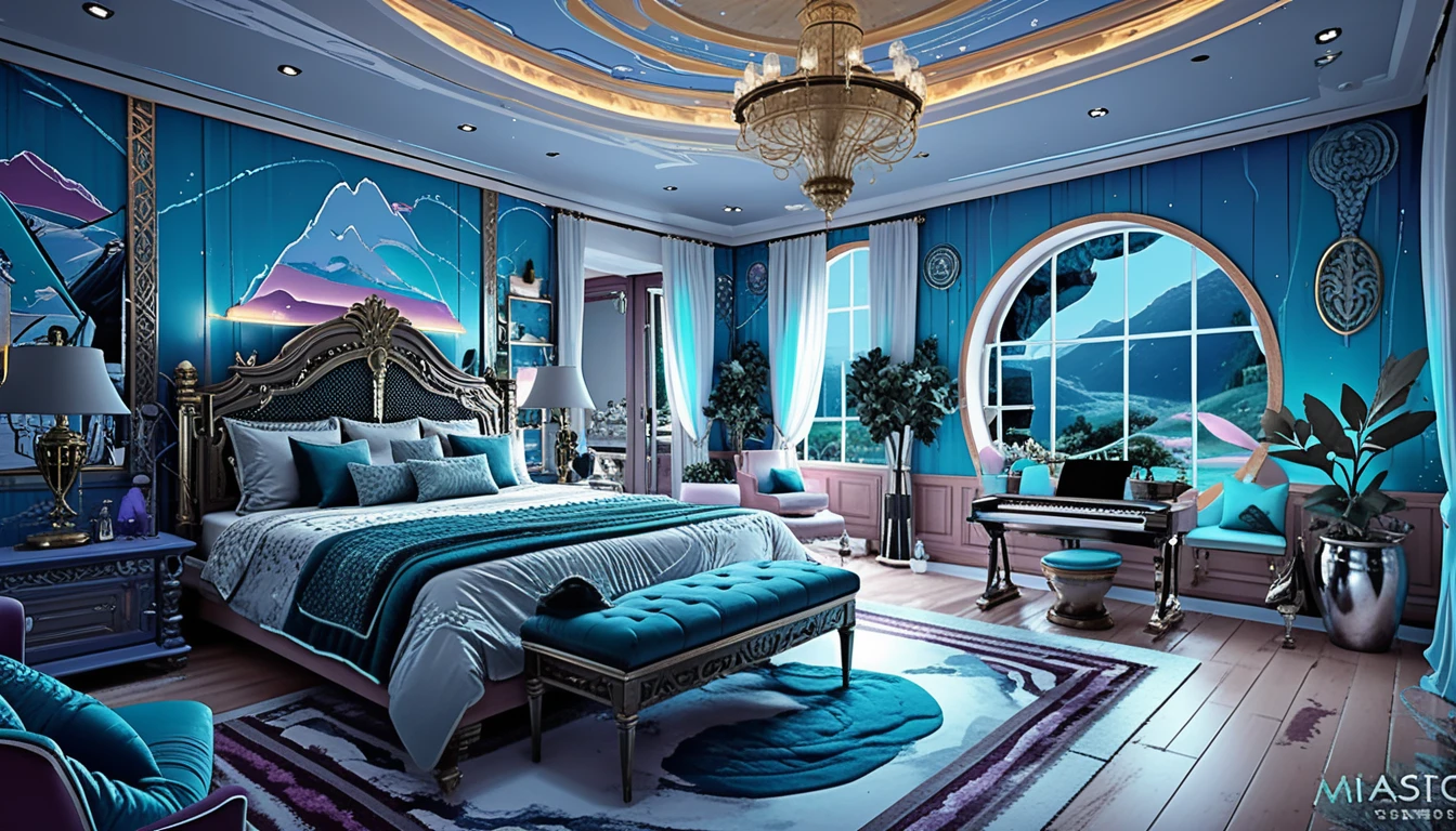 Interno di villa di lusso isometrico in un paesaggio montano sereno