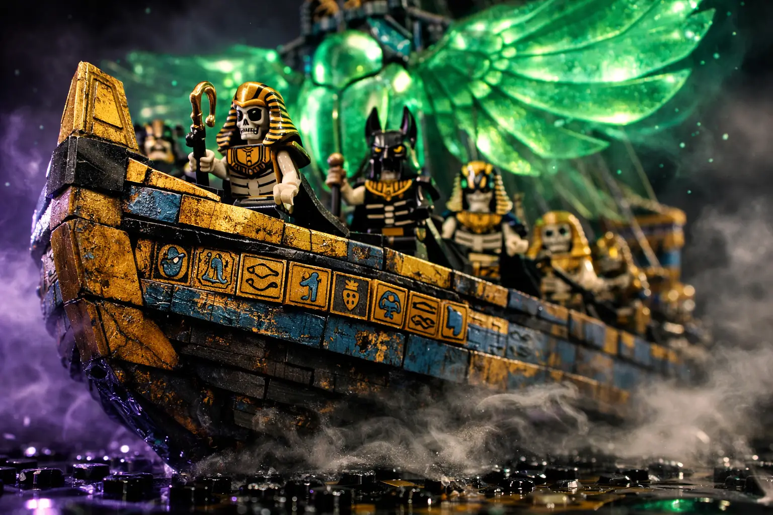 Macro view of a ghostly lego egyptian funerary ship