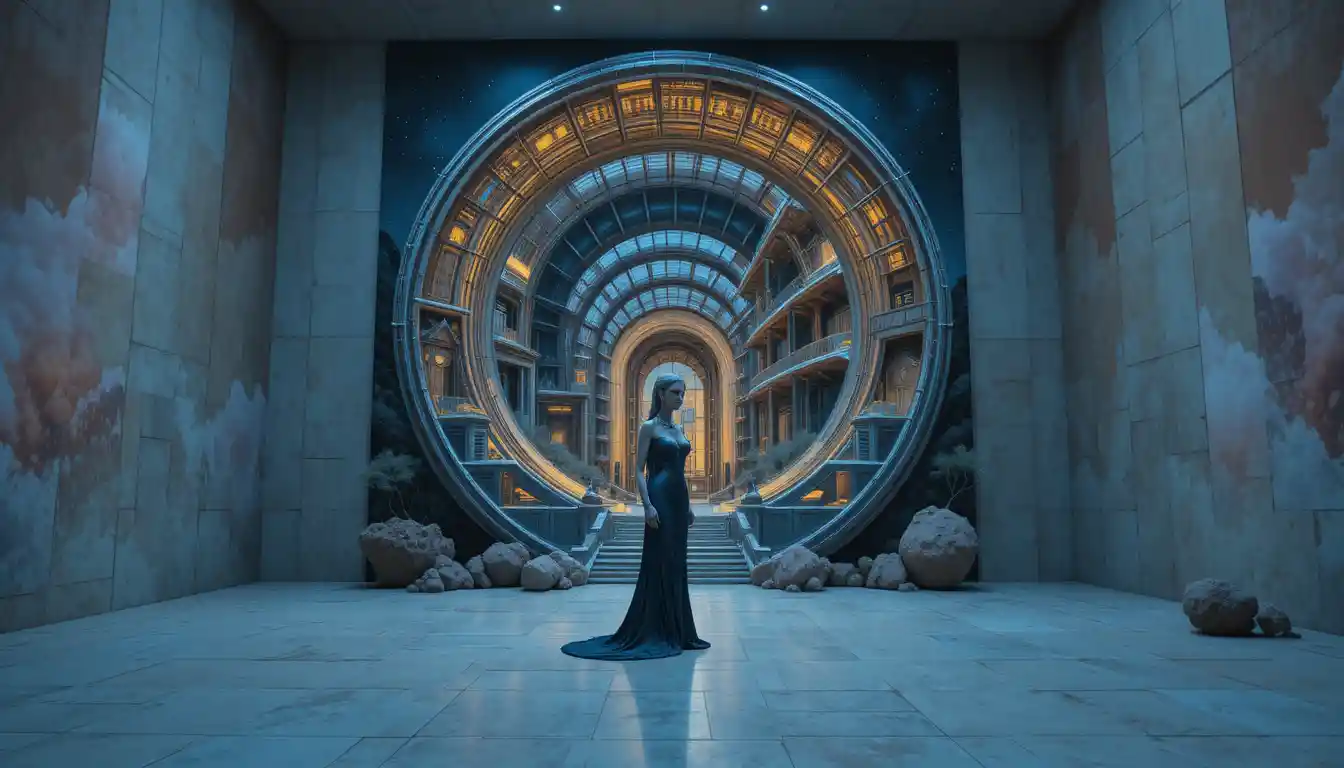 Futuristic Spiral Building In A Desert At Sunset