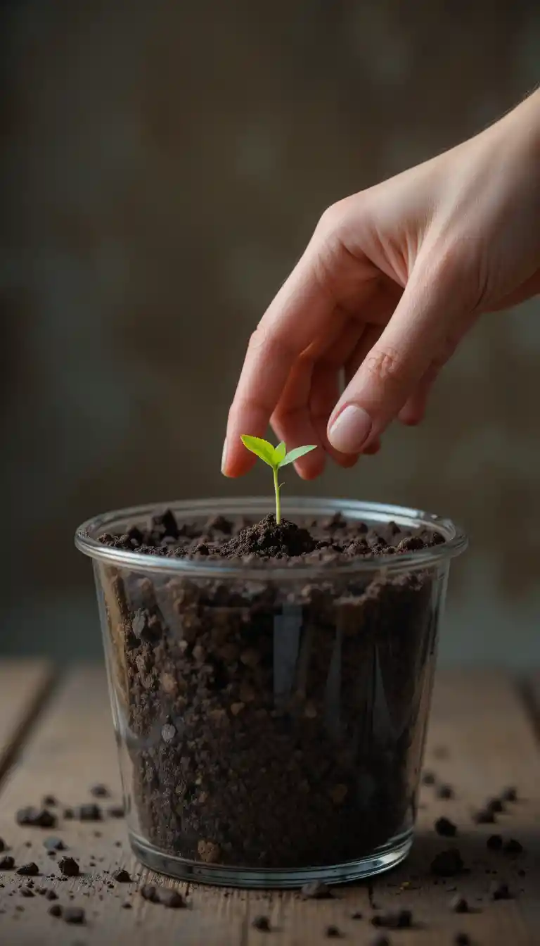 Hand planting a single dwarf sunflower seed in soil