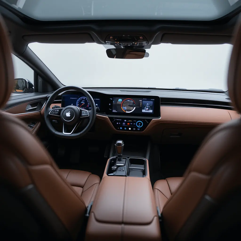 Futuristic black electric SUV with full width digital cockpit
