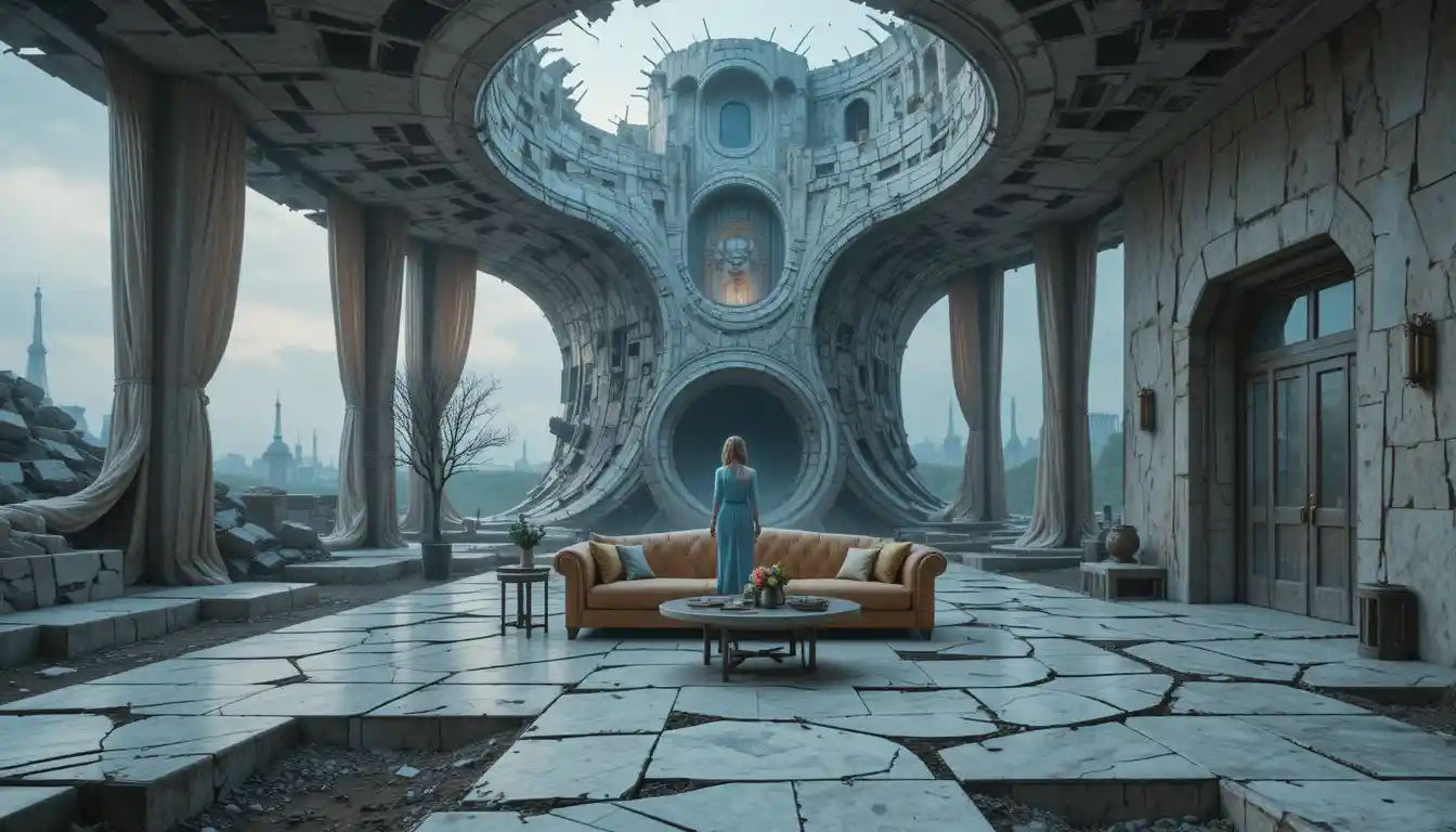 Surreal spiral tower rising in a twilight dreamscape