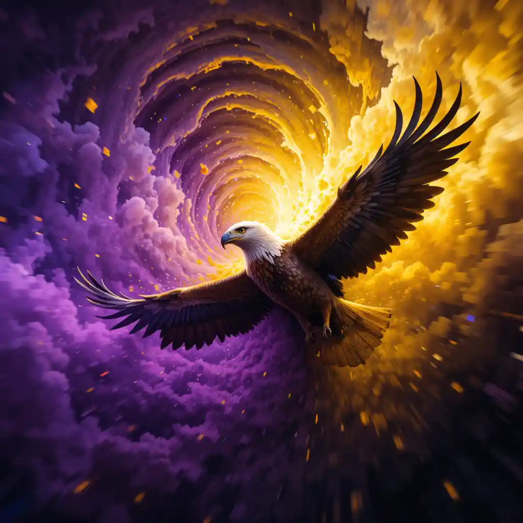 Harpy eagle swirling within a violent spectral tornado