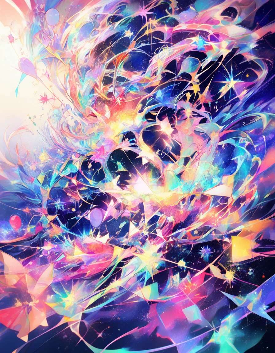 Fractal rainbow pattern radiating from a luminous central point