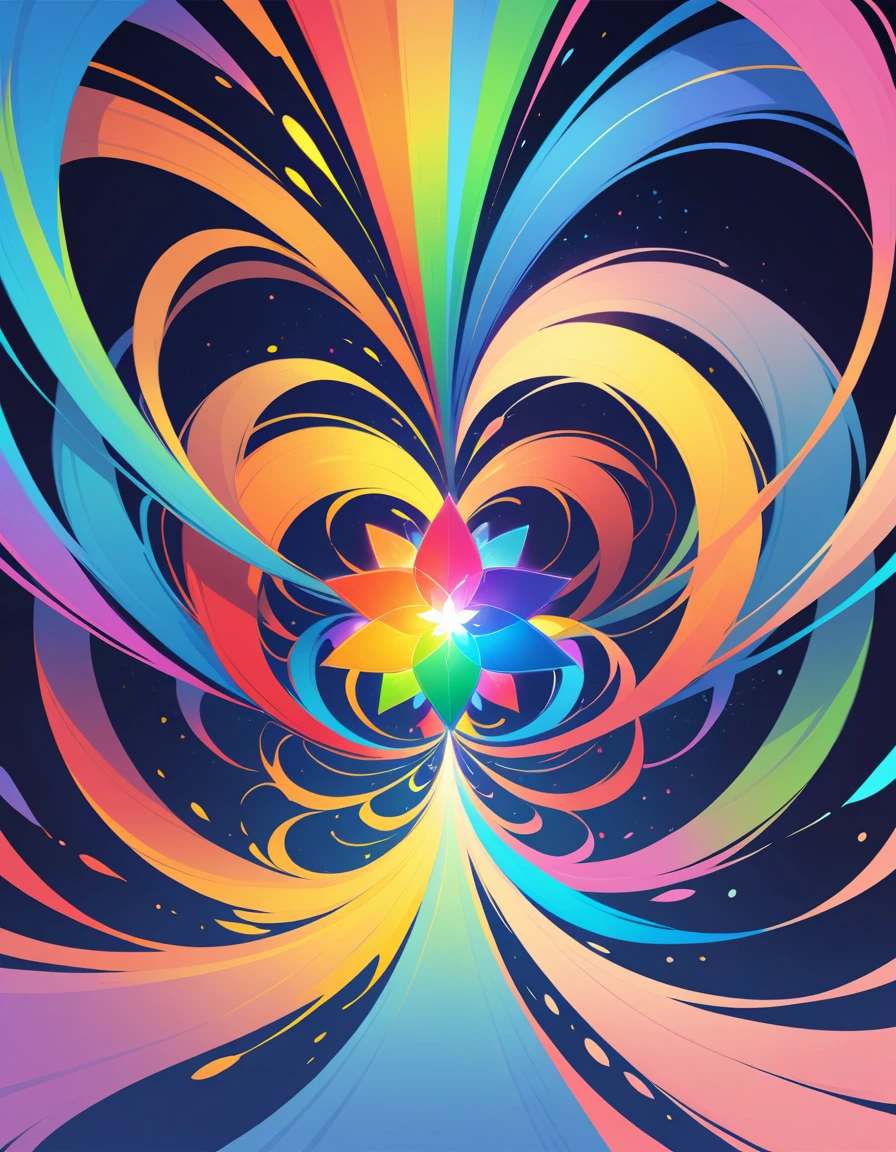 Colorful fractal rainbow shapes radiating from a central point
