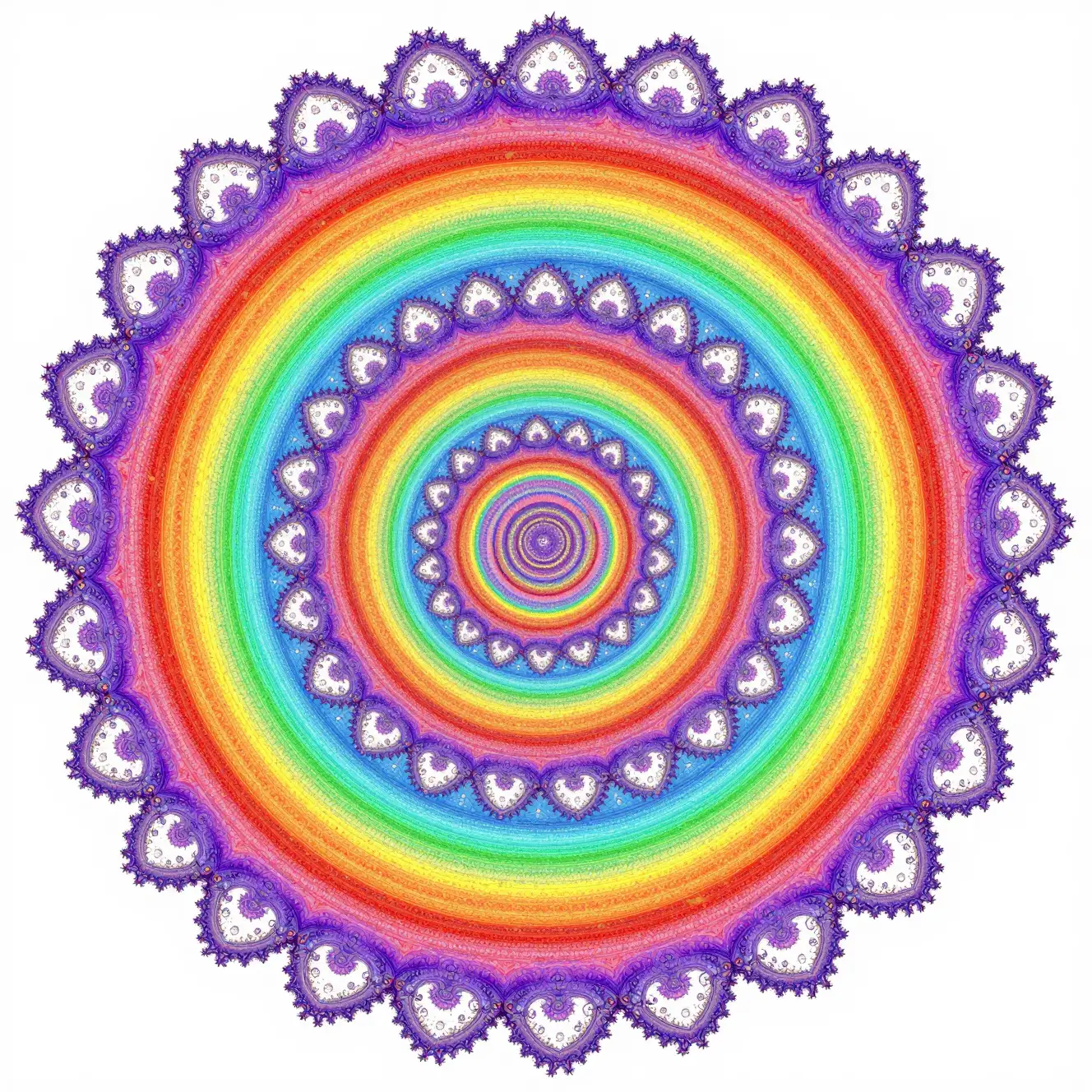 Colorful fractal rainbow shapes radiating from a central point