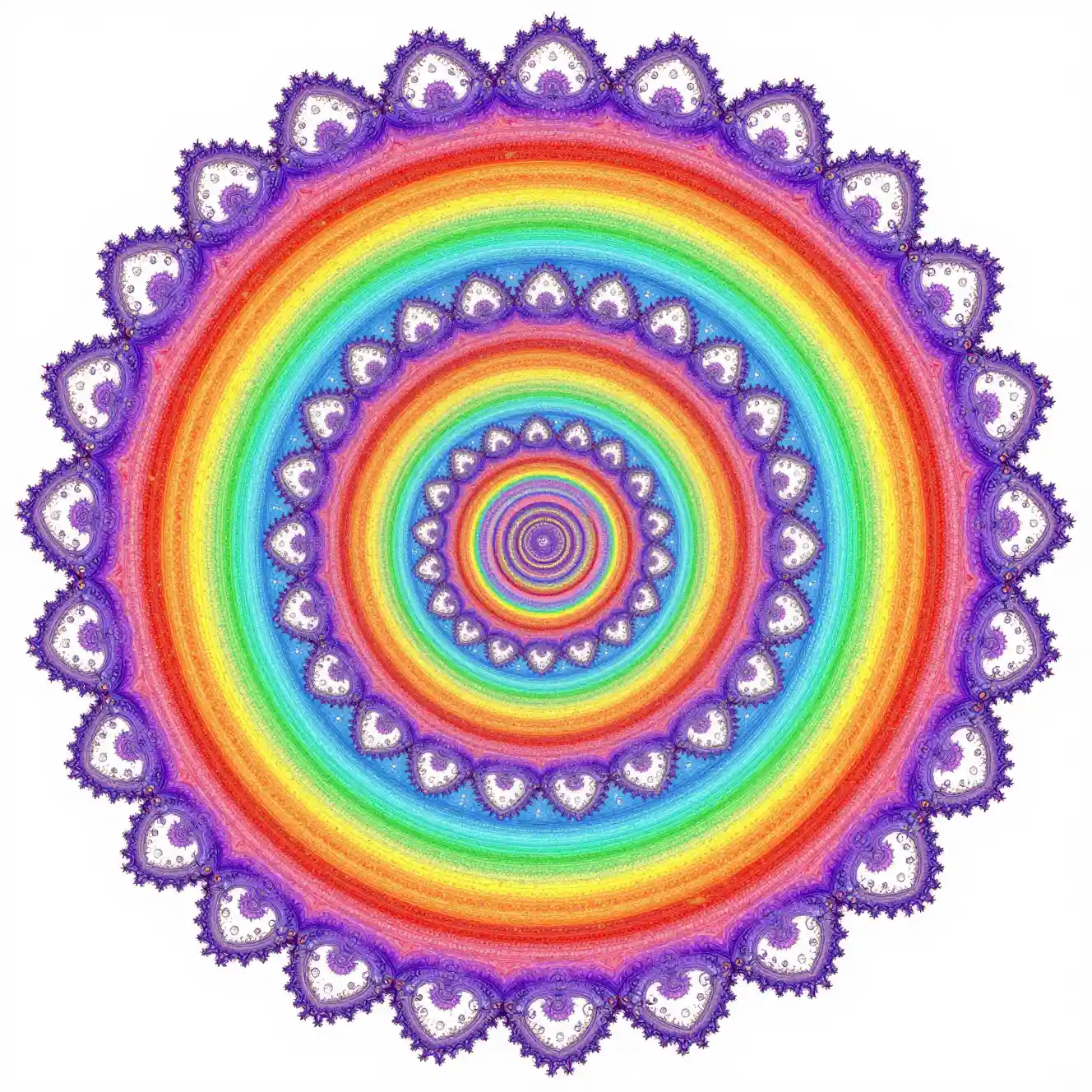 Colorful fractal rainbow shapes radiating from a central point