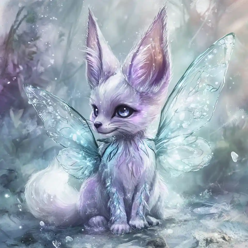 Mystical Glass Baby Fox With Butterfly Wings In Forest