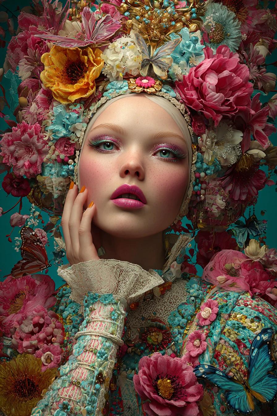 Mujer vintage nostálgica con estética onírica y surrealista