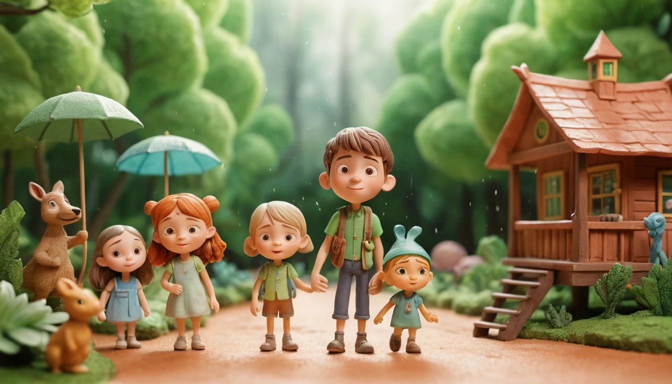 Joyful children playing outdoors in a colorful 3D illustration