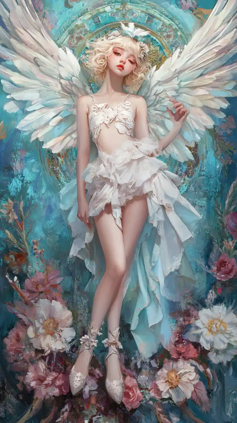 Pastel fairy girl in baroque floral fantasy portrait