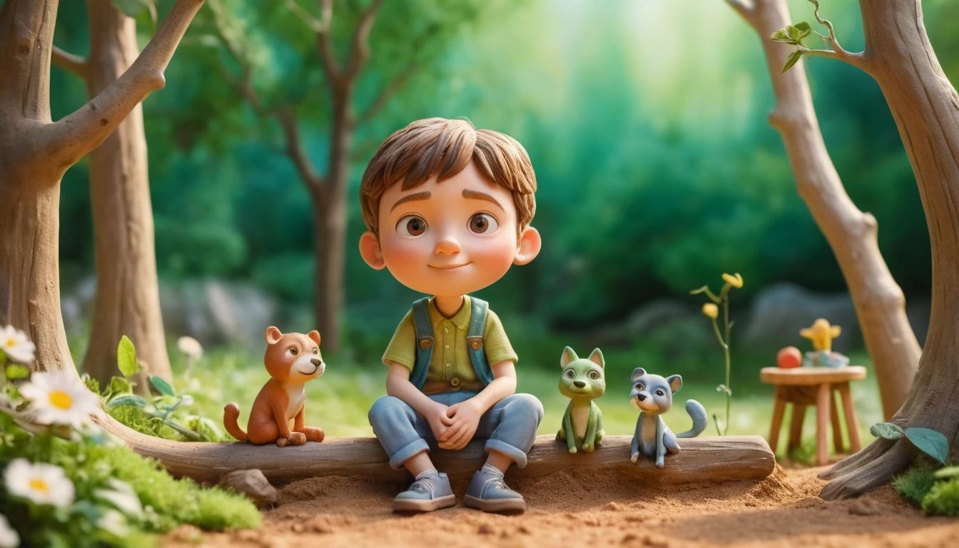 Joyful cartoon children on a sunny outdoor playground