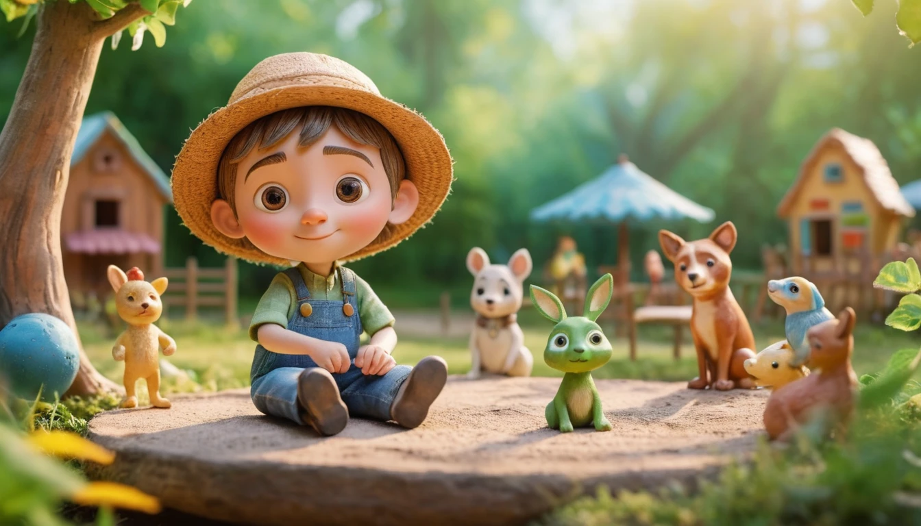 Cheerful children on summer vacation at a bright farm