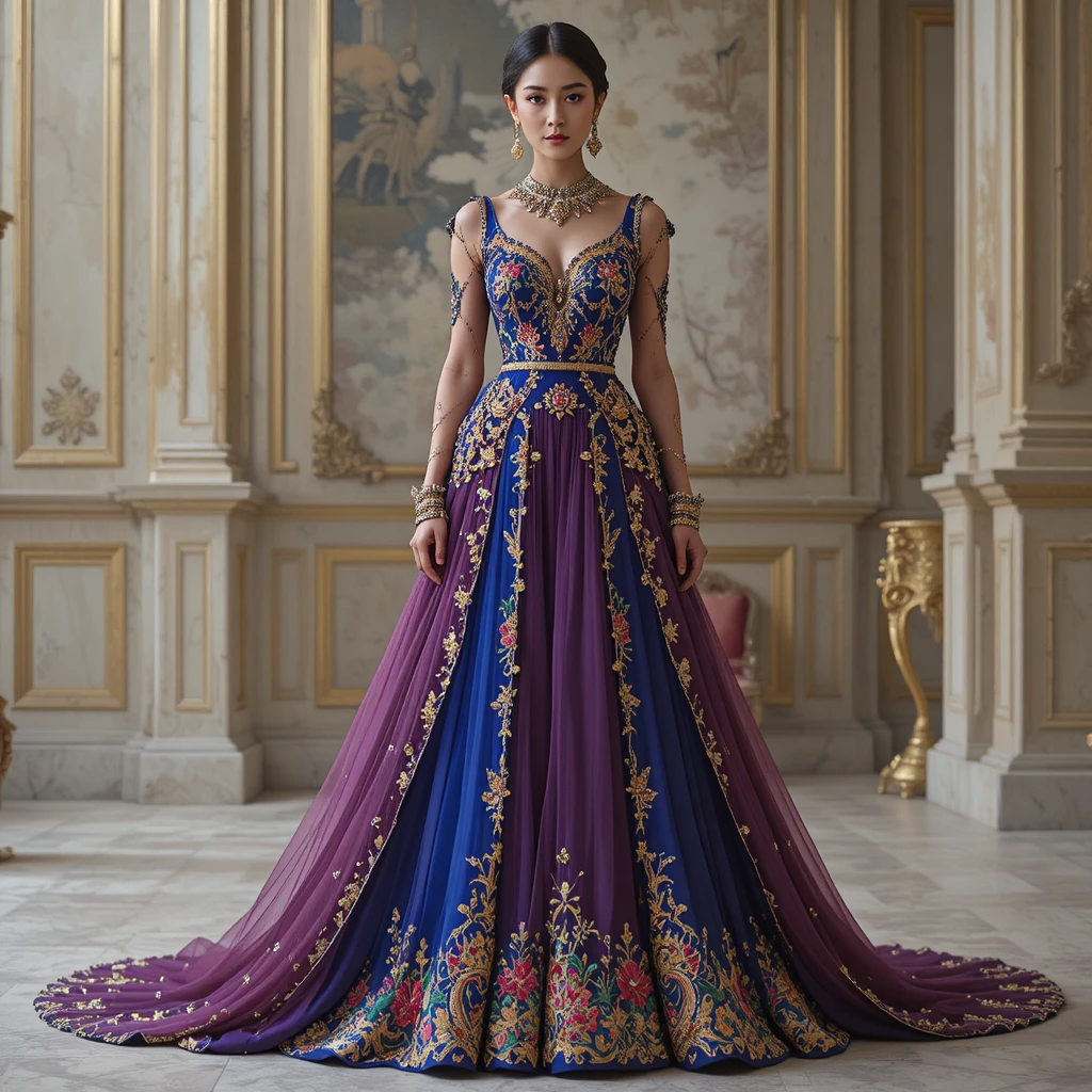 Luxury embroidered maxi frock fusion in royal silk chiffon
