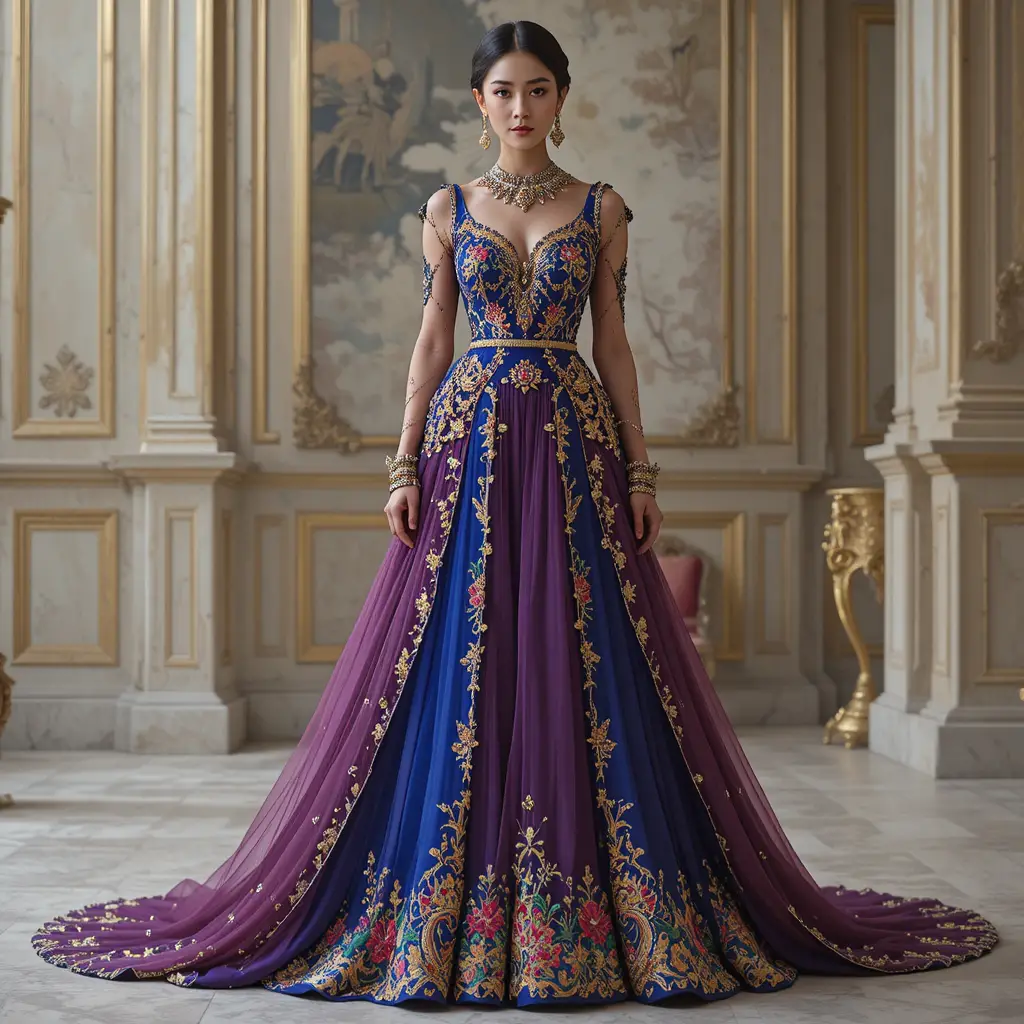 Luxury embroidered maxi frock fusion in royal silk chiffon
