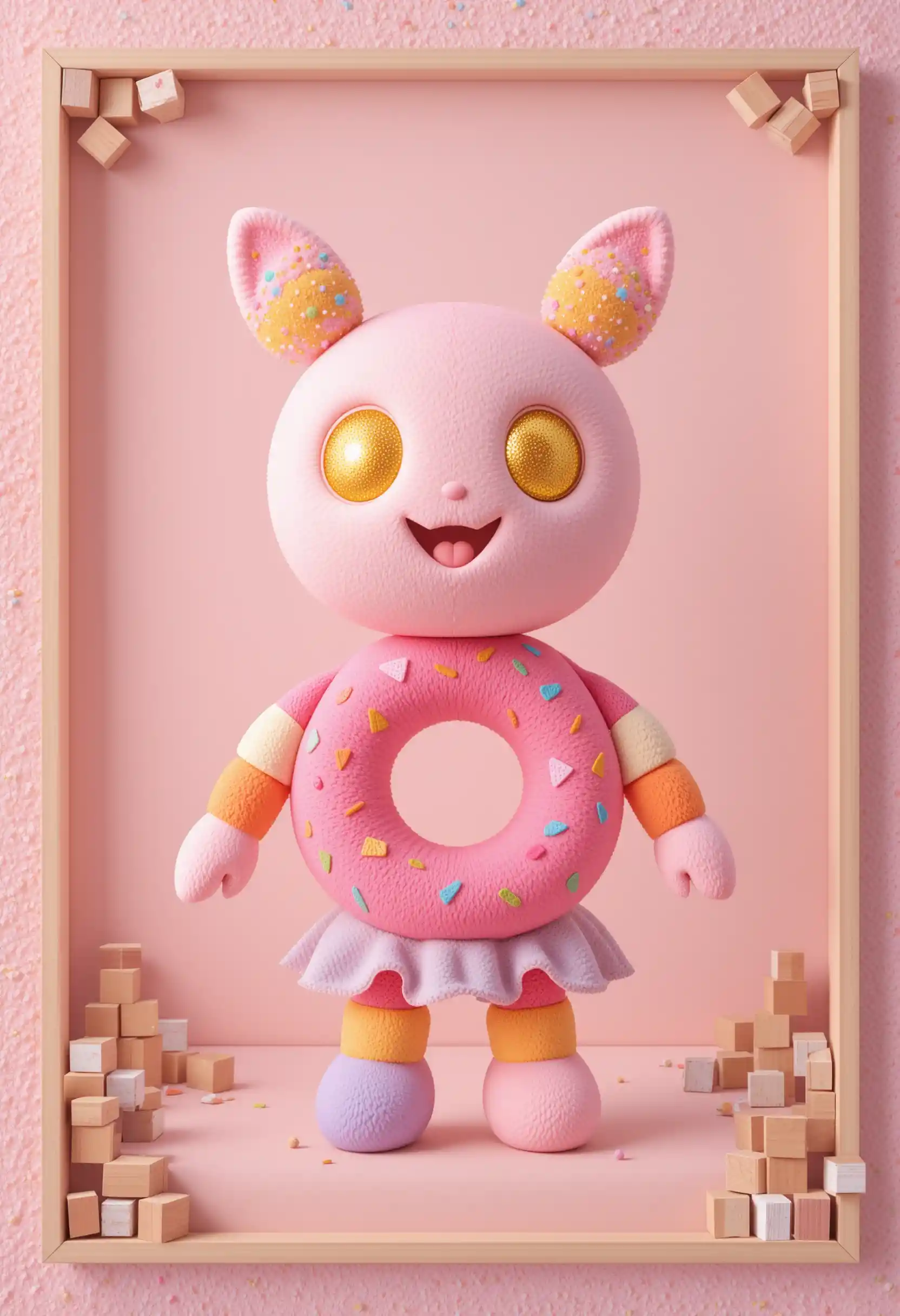 Cute donut plush character with pastel sprinkle details
