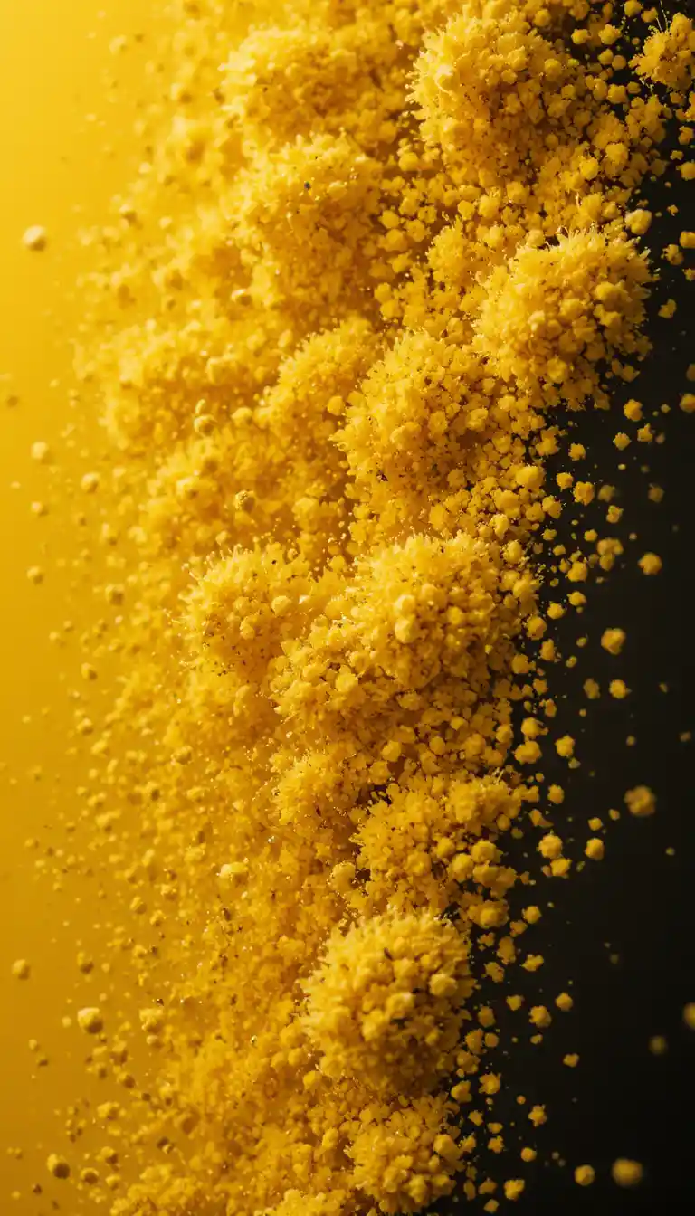Extreme close up of yellow flower pollen and dust